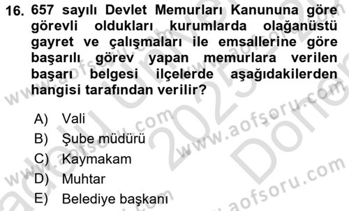 Kamu Personel Hukuku Dersi 2025 - 2026 Yılı (Final) Dönem Sonu Sınav Soruları 16. Soru