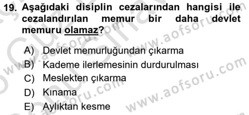 Kamu Personel Hukuku Dersi 2025 - 2026 Yılı (Final) Dönem Sonu Sınav Soruları 19. Soru