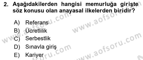 Kamu Personel Hukuku Dersi 2025 - 2026 Yılı (Final) Dönem Sonu Sınav Soruları 2. Soru