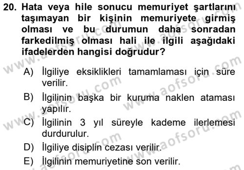 Kamu Personel Hukuku Dersi 2025 - 2026 Yılı (Final) Dönem Sonu Sınav Soruları 20. Soru