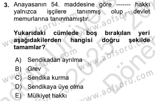 Kamu Personel Hukuku Dersi 2025 - 2026 Yılı (Final) Dönem Sonu Sınav Soruları 3. Soru
