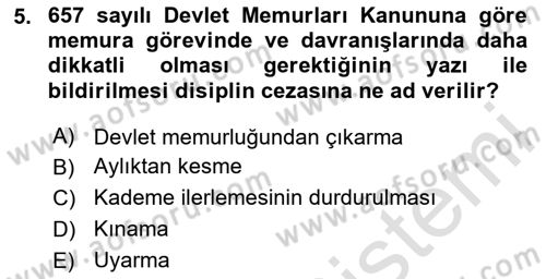Kamu Personel Hukuku Dersi 2025 - 2026 Yılı (Final) Dönem Sonu Sınav Soruları 5. Soru