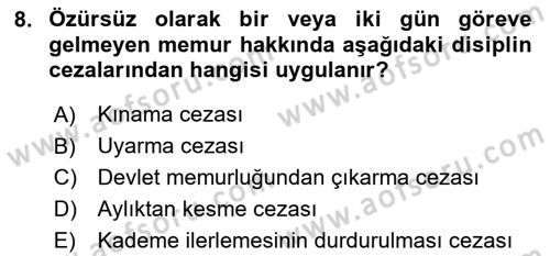 Kamu Personel Hukuku Dersi 2025 - 2026 Yılı (Final) Dönem Sonu Sınav Soruları 8. Soru