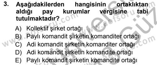 Özel Vergi Hukuku 1 Dersi 2012 - 2013 Yılı (Vize) Ara Sınav Soruları 3. Soru