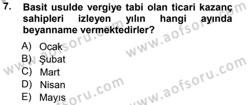 Özel Vergi Hukuku 1 Dersi 2012 - 2013 Yılı (Vize) Ara Sınav Soruları 7. Soru