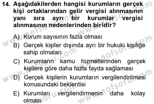 Özel Vergi Hukuku 1 Dersi 2012 - 2013 Yılı (Final) Dönem Sonu Sınav Soruları 14. Soru