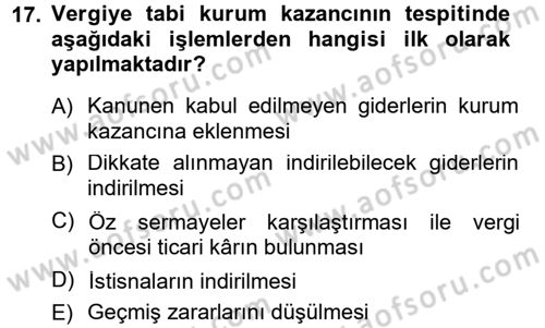 Özel Vergi Hukuku 1 Dersi 2012 - 2013 Yılı (Final) Dönem Sonu Sınav Soruları 17. Soru