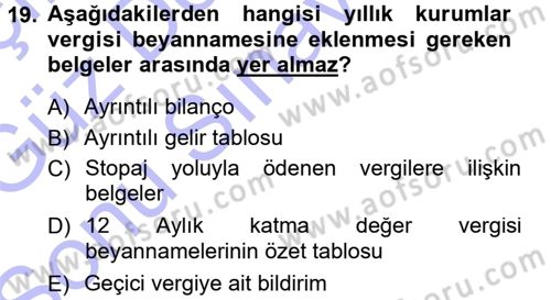 Özel Vergi Hukuku 1 Dersi 2012 - 2013 Yılı (Final) Dönem Sonu Sınav Soruları 19. Soru