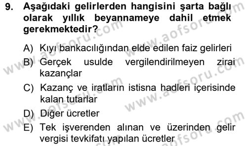 Özel Vergi Hukuku 1 Dersi 2012 - 2013 Yılı (Final) Dönem Sonu Sınav Soruları 9. Soru