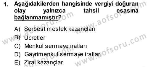 Özel Vergi Hukuku 1 Dersi 2013 - 2014 Yılı (Vize) Ara Sınav Soruları 1. Soru