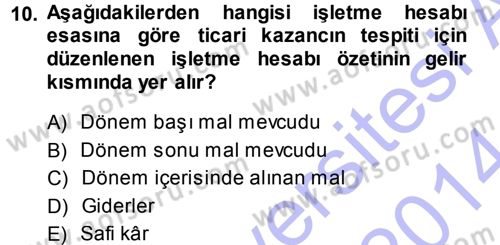 Özel Vergi Hukuku 1 Dersi 2013 - 2014 Yılı (Vize) Ara Sınav Soruları 10. Soru