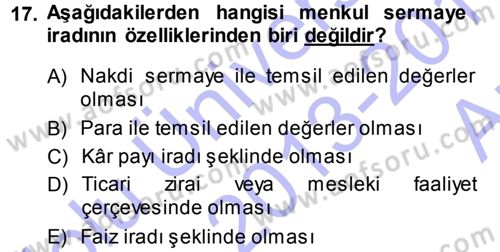 Özel Vergi Hukuku 1 Dersi 2013 - 2014 Yılı (Vize) Ara Sınav Soruları 17. Soru