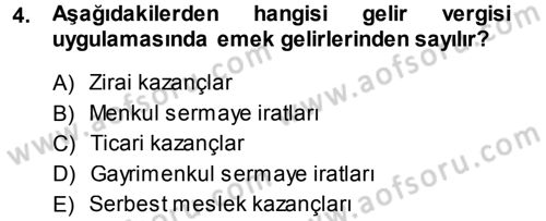 Özel Vergi Hukuku 1 Dersi 2013 - 2014 Yılı (Vize) Ara Sınav Soruları 4. Soru