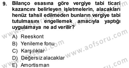 Özel Vergi Hukuku 1 Dersi 2013 - 2014 Yılı (Vize) Ara Sınav Soruları 9. Soru
