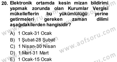Özel Vergi Hukuku 1 Dersi 2013 - 2014 Yılı (Final) Dönem Sonu Sınav Soruları 20. Soru