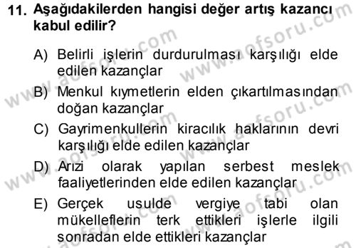 Özel Vergi Hukuku 1 Dersi 2013 - 2014 Yılı Tek Ders Sınav Soruları 11. Soru