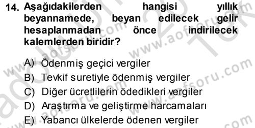Özel Vergi Hukuku 1 Dersi 2013 - 2014 Yılı Tek Ders Sınav Soruları 14. Soru