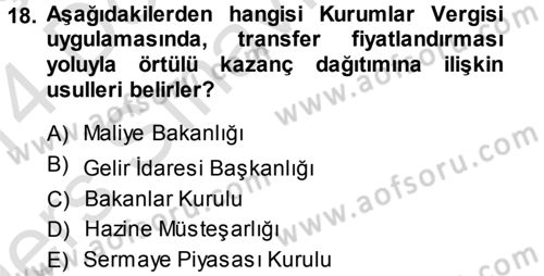 Özel Vergi Hukuku 1 Dersi 2013 - 2014 Yılı Tek Ders Sınav Soruları 18. Soru