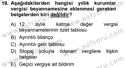 Özel Vergi Hukuku 1 Dersi 2013 - 2014 Yılı Tek Ders Sınav Soruları 19. Soru