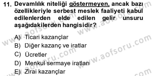 Özel Vergi Hukuku 1 Dersi 2014 - 2015 Yılı (Vize) Ara Sınav Soruları 11. Soru