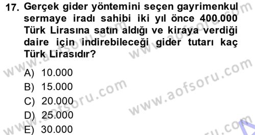 Özel Vergi Hukuku 1 Dersi 2014 - 2015 Yılı (Vize) Ara Sınav Soruları 17. Soru