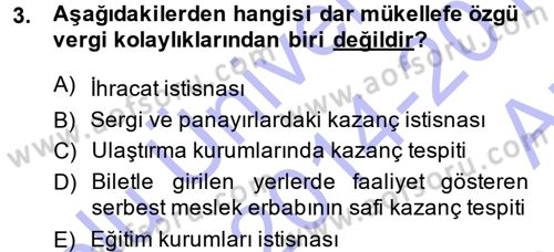 Özel Vergi Hukuku 1 Dersi 2014 - 2015 Yılı (Vize) Ara Sınav Soruları 3. Soru