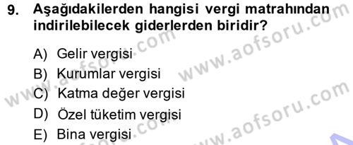 Özel Vergi Hukuku 1 Dersi 2014 - 2015 Yılı (Vize) Ara Sınav Soruları 9. Soru