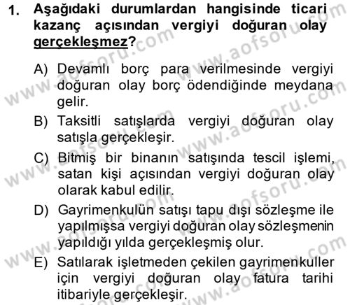 Özel Vergi Hukuku 1 Dersi 2014 - 2015 Yılı Tek Ders Sınav Soruları 1. Soru