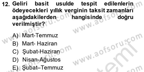 Özel Vergi Hukuku 1 Dersi 2014 - 2015 Yılı Tek Ders Sınav Soruları 12. Soru