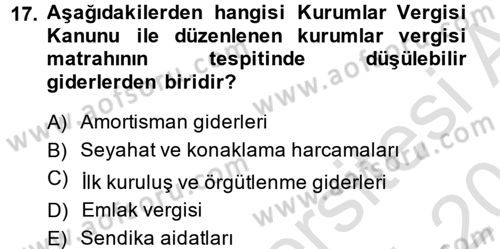 Özel Vergi Hukuku 1 Dersi 2014 - 2015 Yılı Tek Ders Sınav Soruları 17. Soru