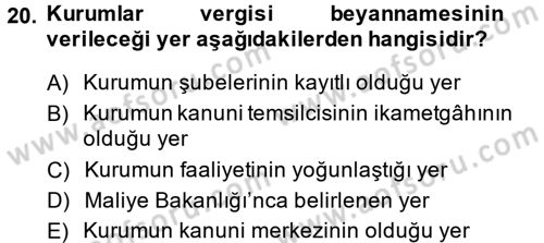 Özel Vergi Hukuku 1 Dersi 2014 - 2015 Yılı Tek Ders Sınav Soruları 20. Soru