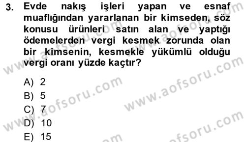 Özel Vergi Hukuku 1 Dersi 2014 - 2015 Yılı Tek Ders Sınav Soruları 3. Soru
