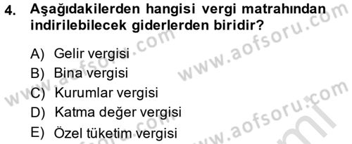 Özel Vergi Hukuku 1 Dersi 2014 - 2015 Yılı Tek Ders Sınav Soruları 4. Soru