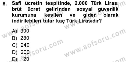 Özel Vergi Hukuku 1 Dersi 2014 - 2015 Yılı Tek Ders Sınav Soruları 8. Soru