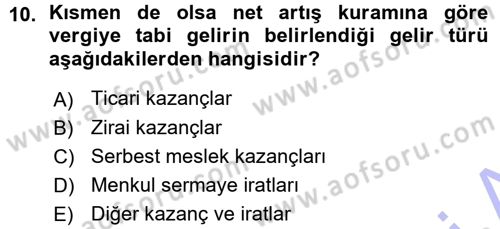 Özel Vergi Hukuku 1 Dersi 2015 - 2016 Yılı (Vize) Ara Sınav Soruları 10. Soru