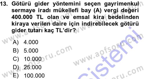 Özel Vergi Hukuku 1 Dersi 2015 - 2016 Yılı (Vize) Ara Sınav Soruları 13. Soru