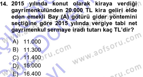 Özel Vergi Hukuku 1 Dersi 2015 - 2016 Yılı (Vize) Ara Sınav Soruları 14. Soru