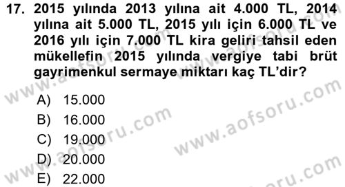 Özel Vergi Hukuku 1 Dersi 2015 - 2016 Yılı (Vize) Ara Sınav Soruları 17. Soru