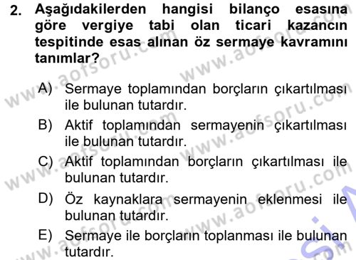 Özel Vergi Hukuku 1 Dersi 2015 - 2016 Yılı (Vize) Ara Sınav Soruları 2. Soru