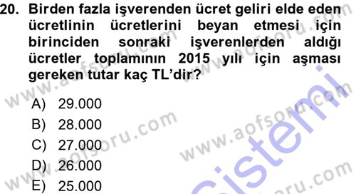 Özel Vergi Hukuku 1 Dersi 2015 - 2016 Yılı (Vize) Ara Sınav Soruları 20. Soru