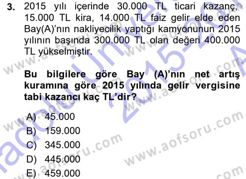 Özel Vergi Hukuku 1 Dersi 2015 - 2016 Yılı (Vize) Ara Sınav Soruları 3. Soru