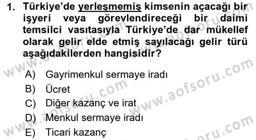 Özel Vergi Hukuku 1 Dersi 2015 - 2016 Yılı (Final) Dönem Sonu Sınav Soruları 1. Soru