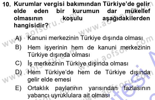 Özel Vergi Hukuku 1 Dersi 2015 - 2016 Yılı (Final) Dönem Sonu Sınav Soruları 10. Soru