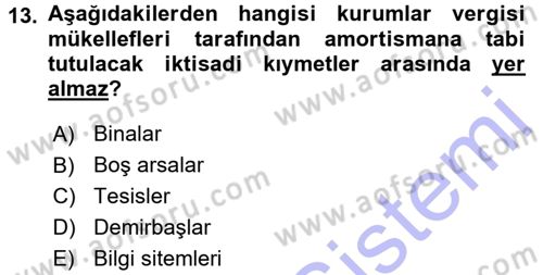 Özel Vergi Hukuku 1 Dersi 2015 - 2016 Yılı (Final) Dönem Sonu Sınav Soruları 13. Soru