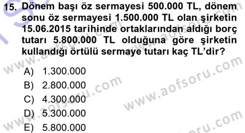 Özel Vergi Hukuku 1 Dersi 2015 - 2016 Yılı (Final) Dönem Sonu Sınav Soruları 15. Soru