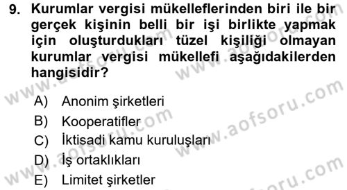 Özel Vergi Hukuku 1 Dersi 2015 - 2016 Yılı (Final) Dönem Sonu Sınav Soruları 9. Soru