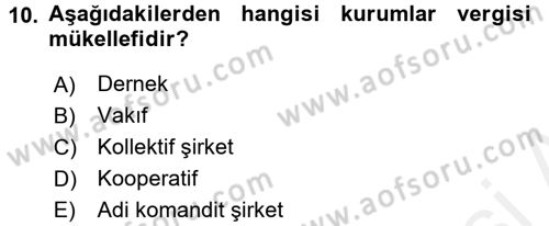 Özel Vergi Hukuku 1 Dersi 2015 - 2016 Yılı Tek Ders Sınav Soruları 10. Soru
