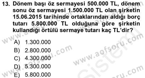 Özel Vergi Hukuku 1 Dersi 2015 - 2016 Yılı Tek Ders Sınav Soruları 13. Soru