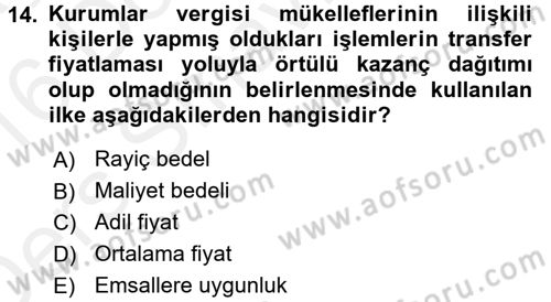 Özel Vergi Hukuku 1 Dersi 2015 - 2016 Yılı Tek Ders Sınav Soruları 14. Soru