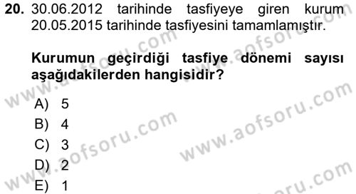 Özel Vergi Hukuku 1 Dersi 2015 - 2016 Yılı Tek Ders Sınav Soruları 20. Soru